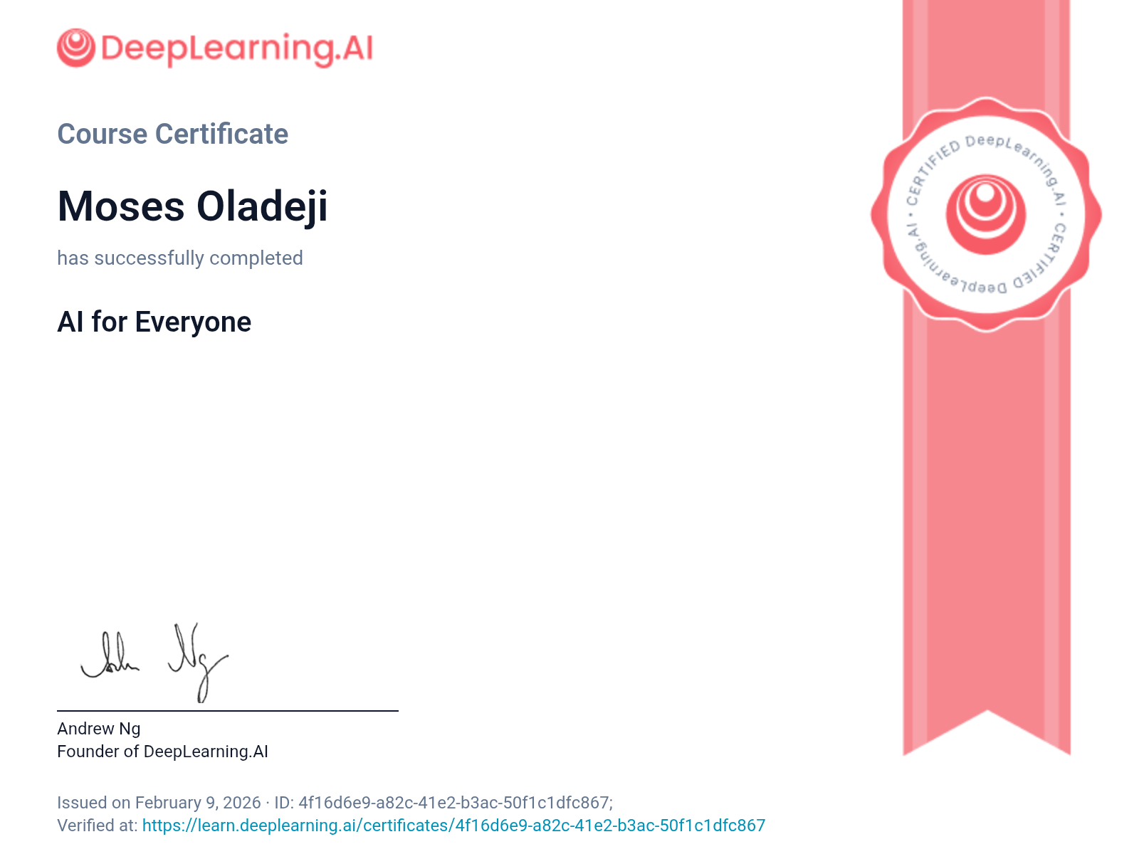 AI For Everyone Certificate
